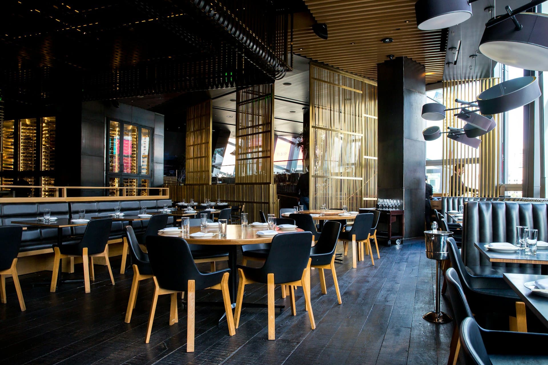 Modern restaurant interior with warm ambient lighting